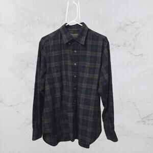 Allen Edmonds Button Down 100% Cotton Made in USA Large Navy/Plaid